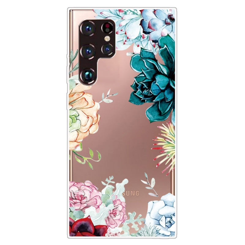 Samsung Galaxy S22 Ultra 5G Custodia trasparente con fiori acquerellati