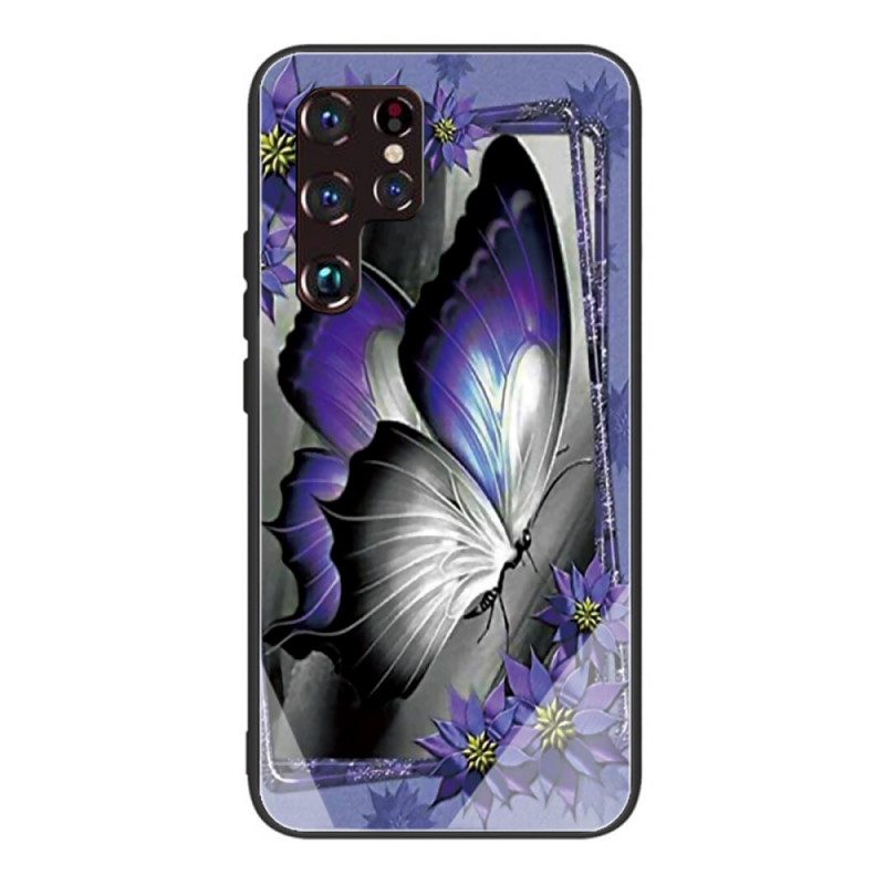 Samsung Galaxy S22 Ultra 5G Custodia in vetro temperato Butterfly Purple