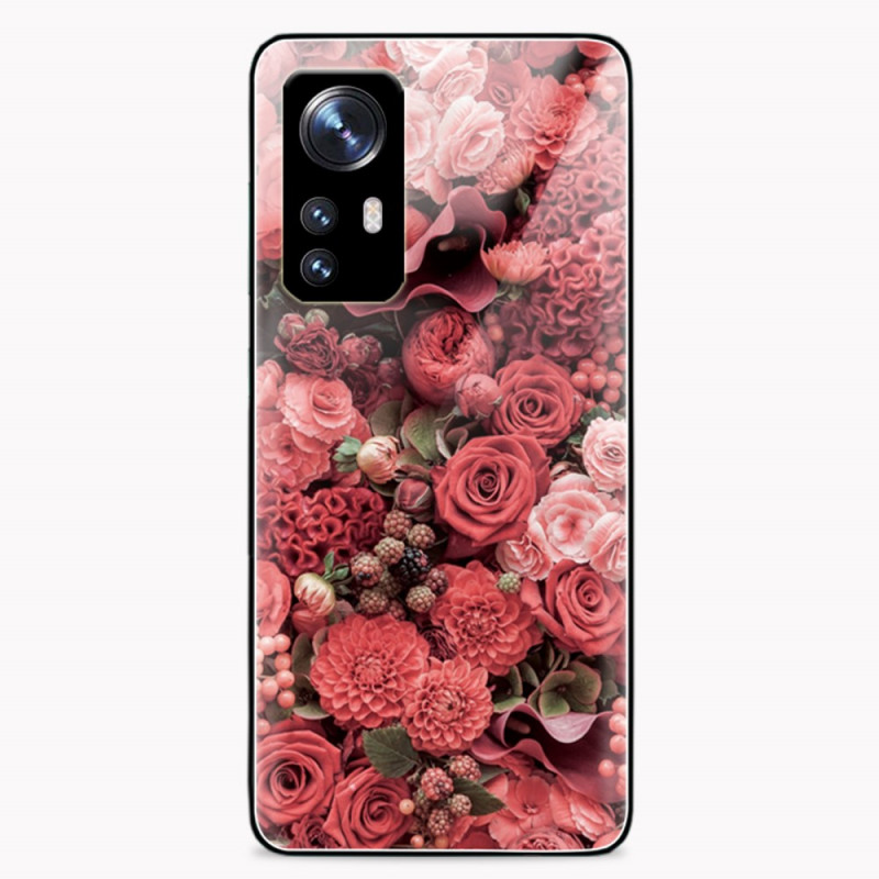 Xiaomi 12 / 12X / 12S Custodia in vetro temperato Fiori rosa