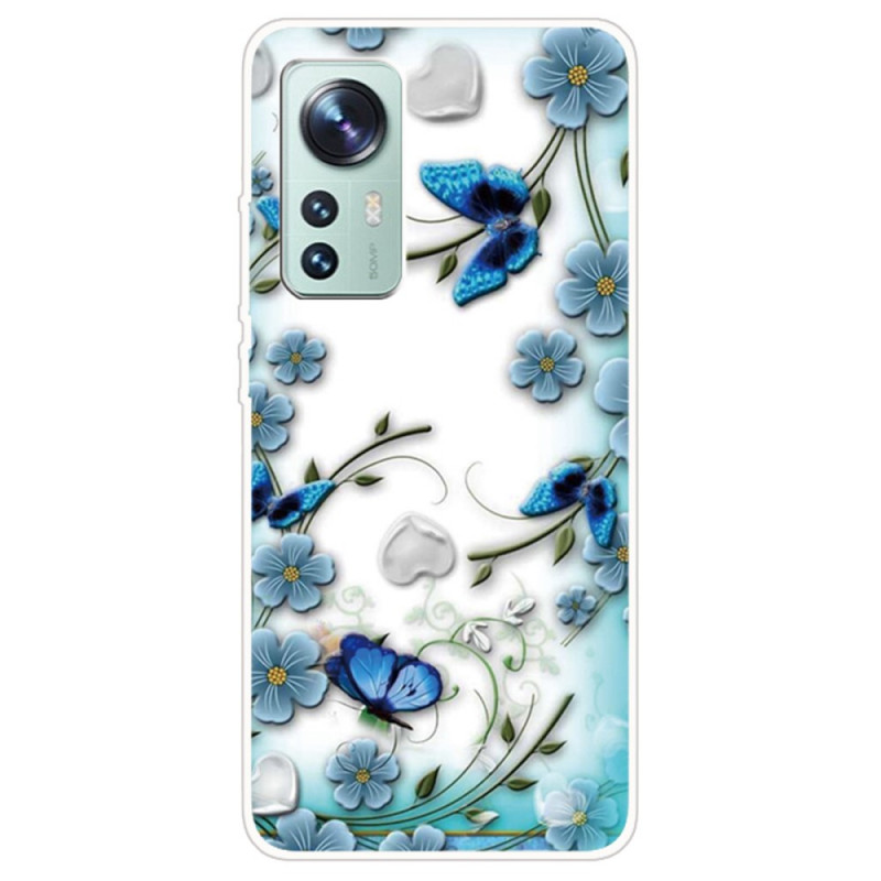 Custodia Xiaomi 12 / 12X / 12S Fiori e farfalle blu