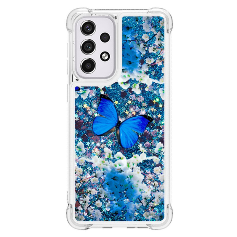 Samsung Galaxy A33 5G Glitter Blue Butterflies Custodia