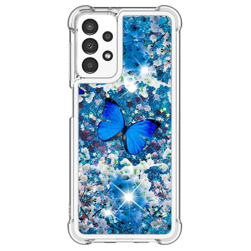 Samsung Galaxy A13 Custodia Farfalle Glitter Blu