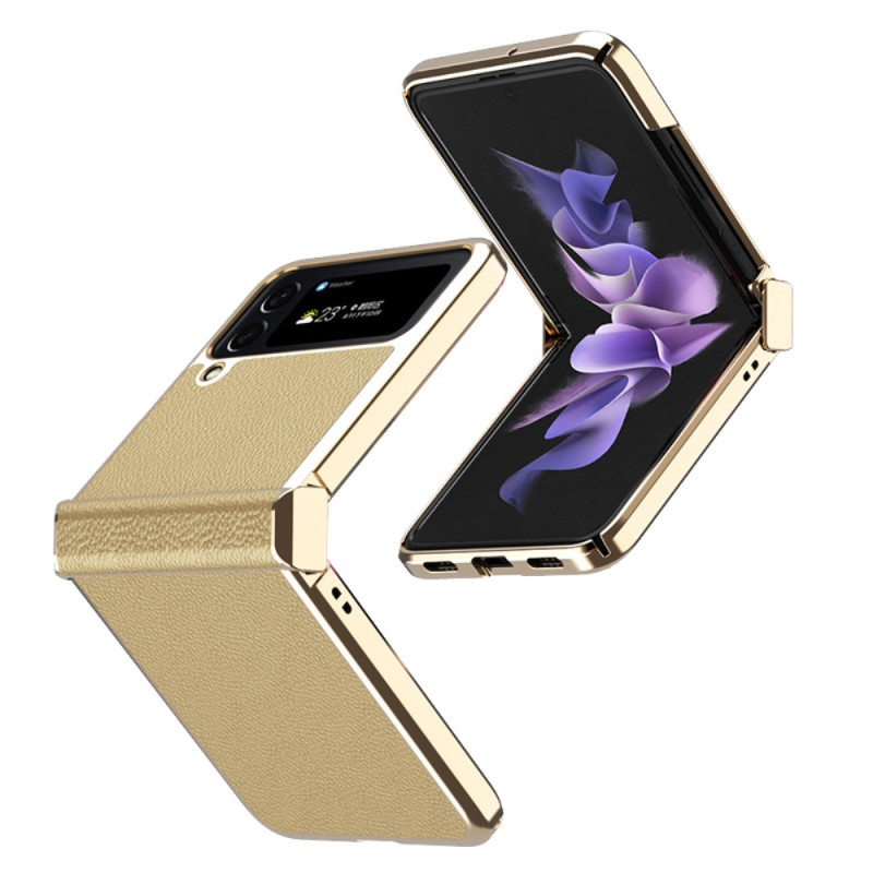 Samsung Galaxy Z Flip 4 Custodia in pelle Lychee Bordi in metallo