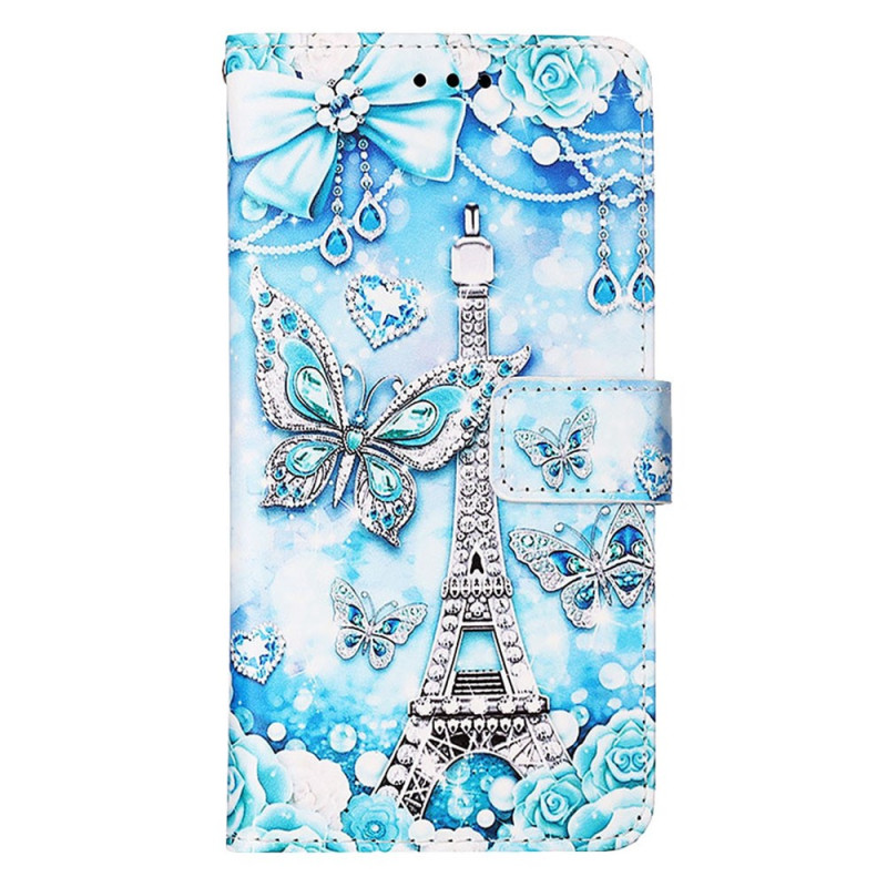 Samsung Galaxy S23 Ultra 5G Custodia Torre Eiffel Farfalle con Cinturino