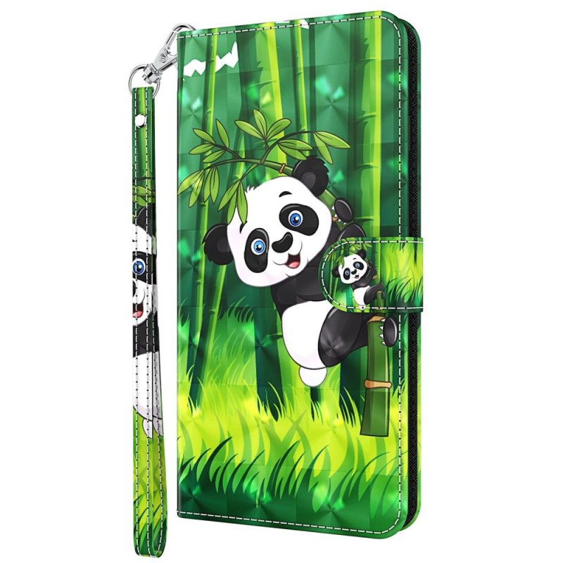 Oppo A54 5G / A74 5G Custodia con cinturino in bambù e panda