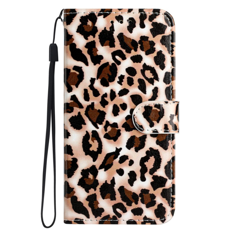 Cover per Moto G22 con stampa leopardata e cinturino