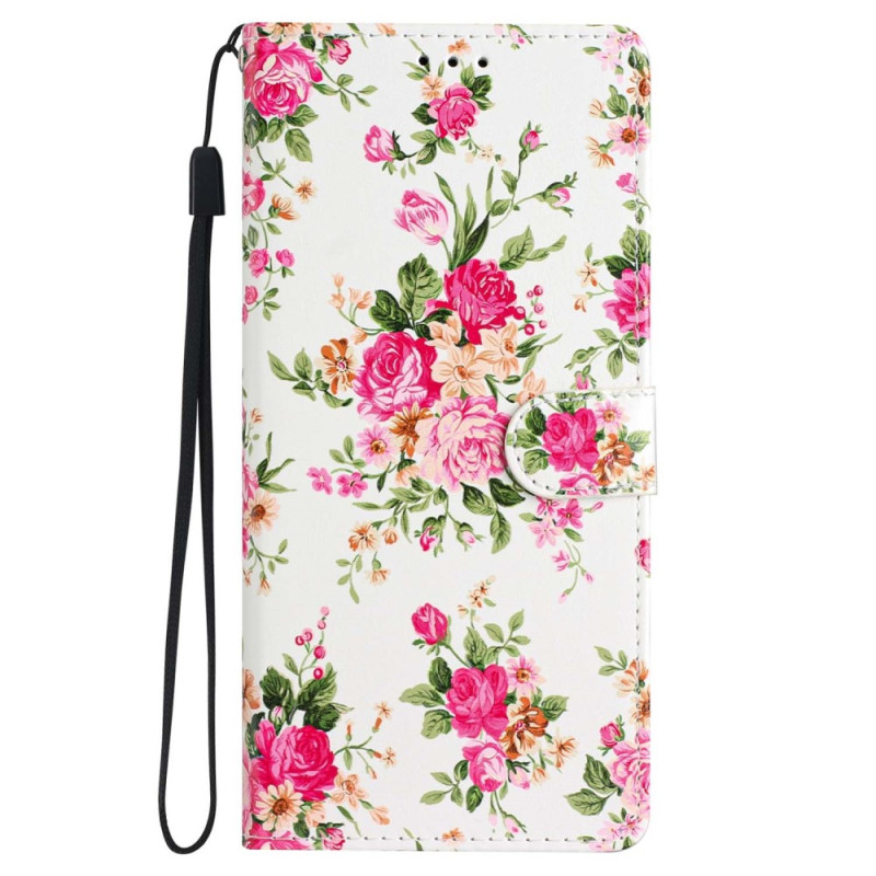 Custodia iPhone 15 Fiori Liberty con cordino