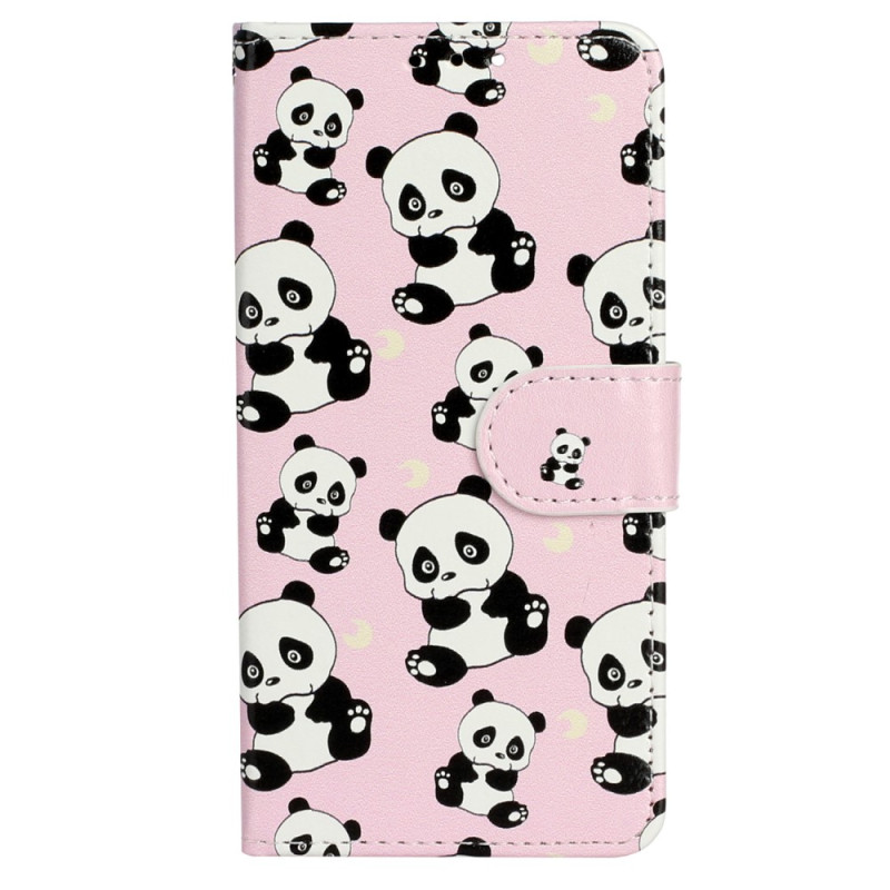 Custodia per iPhone 15 Little Pandas con cordino