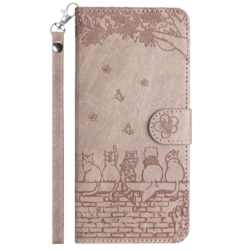 Custodia iPhone 15 Plus Floral Cat con cordino