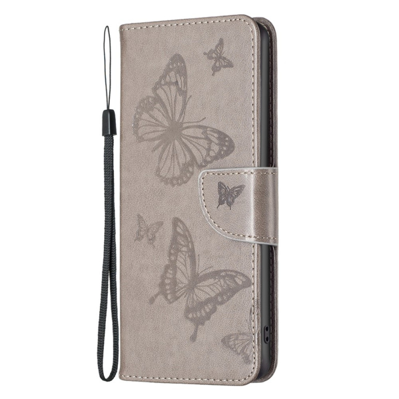 Custodia iPhone 15 Plus Farfalle stampate con cordino