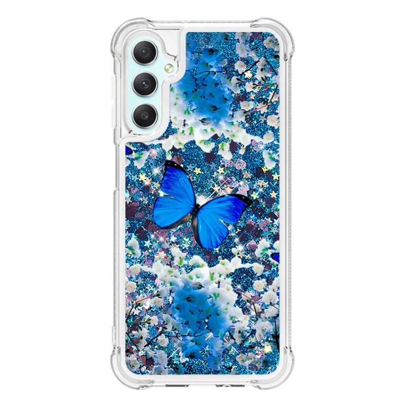 Samsung Galaxy A25 5G Custodia Glitter Blue Butterflies