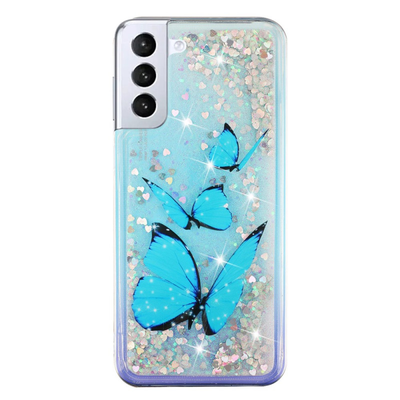 Samsung Galaxy S24 Plus 5G Custodia Liquid Glitter Blue Butterflies