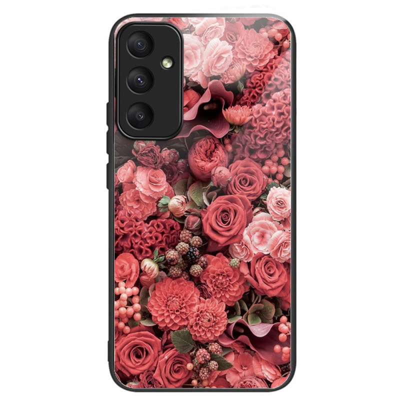 Samsung Galaxy A55 5G Custodia in vetro temperato fiori rossi e rosa