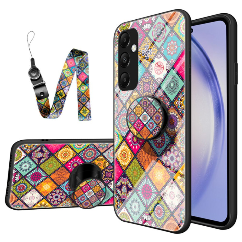 Custodia per Samsung Galaxy A55 5G con supporto e cinturino patchwork