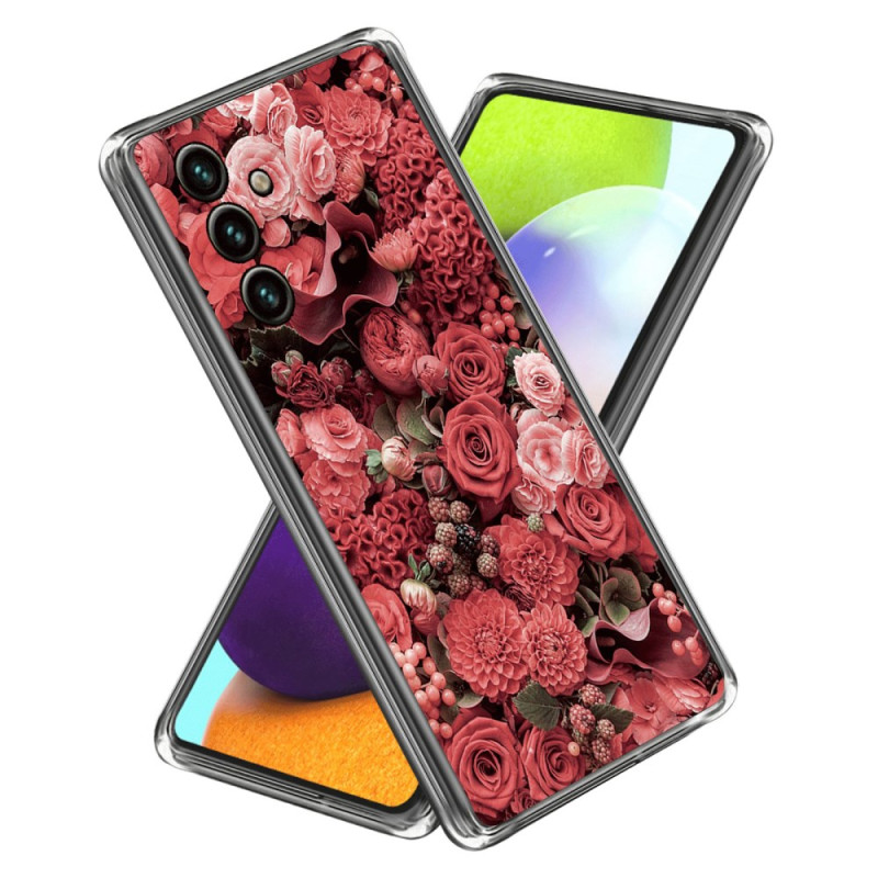 Custodia per Samsung Galaxy A15 con fiori rosa e rossi