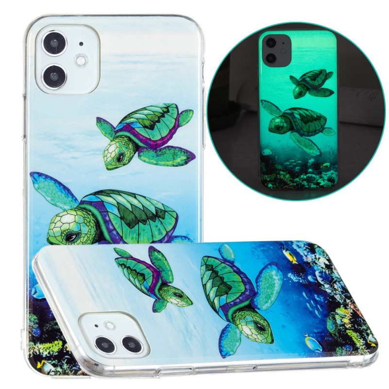 Custodia per iPhone 11 con tartaruga marina fluo