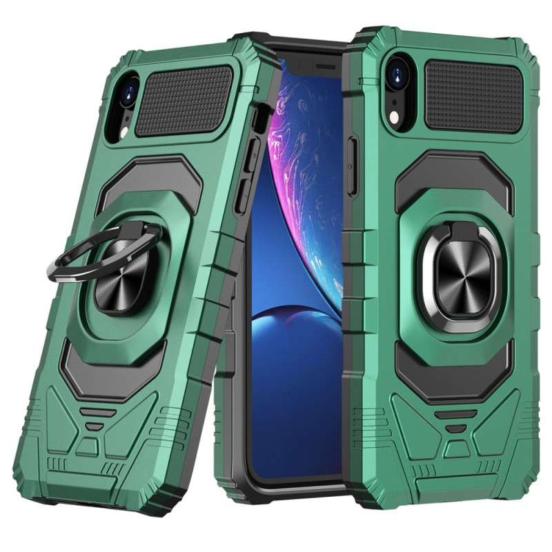 Custodia per iPhone XR con effetto metallo e anello di supporto
