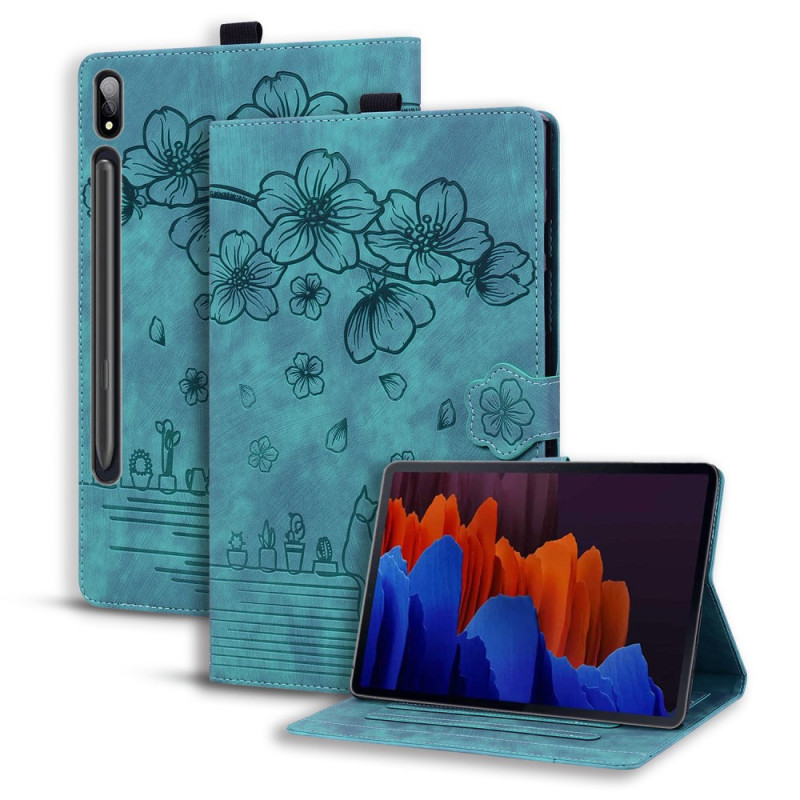 Custodia per Samsung Galaxy Tab S9 Plus con design a fiori e gatti