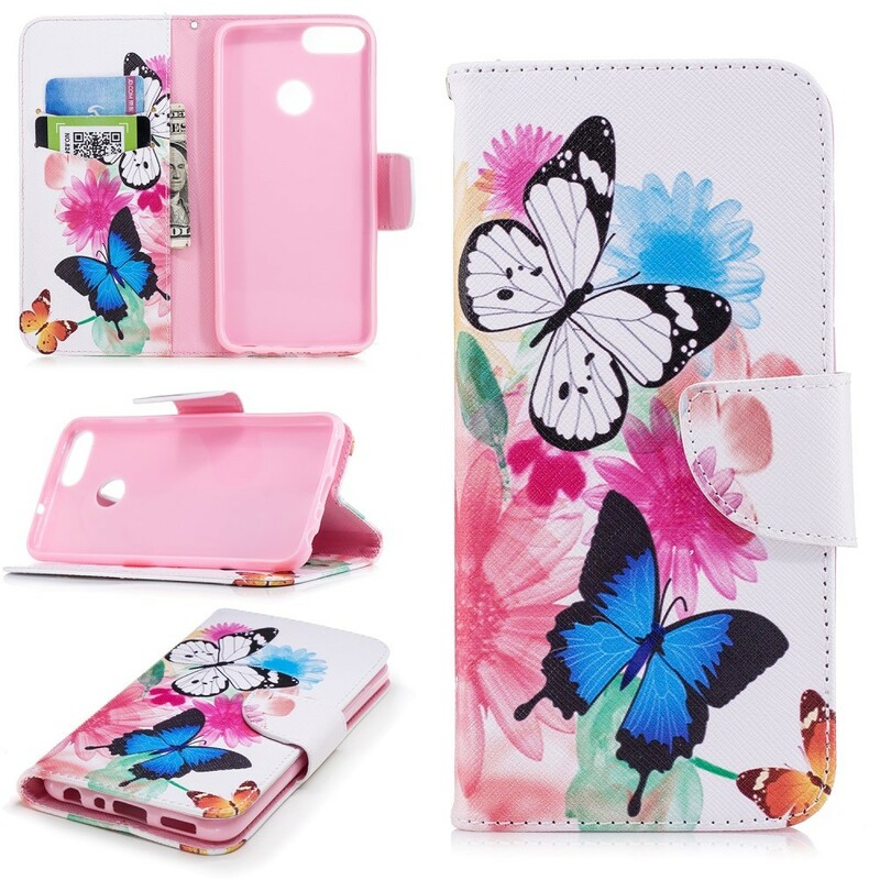Custodia Huawei P Smart con farfalle e fiori dipinti