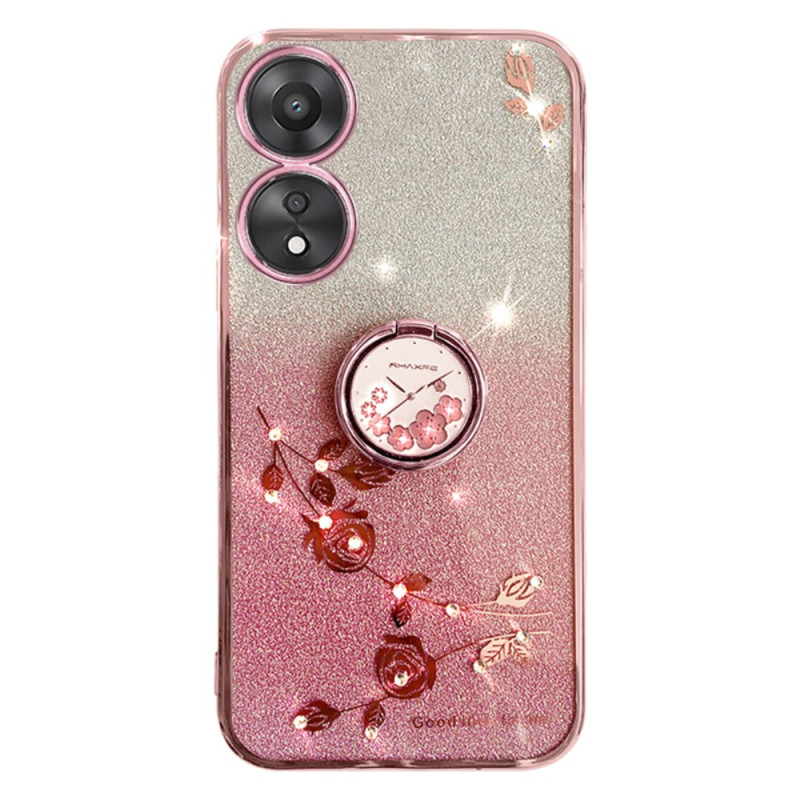 Oppo A78 5G Custodia Fiore e Anello di Supporto Strass KADEM