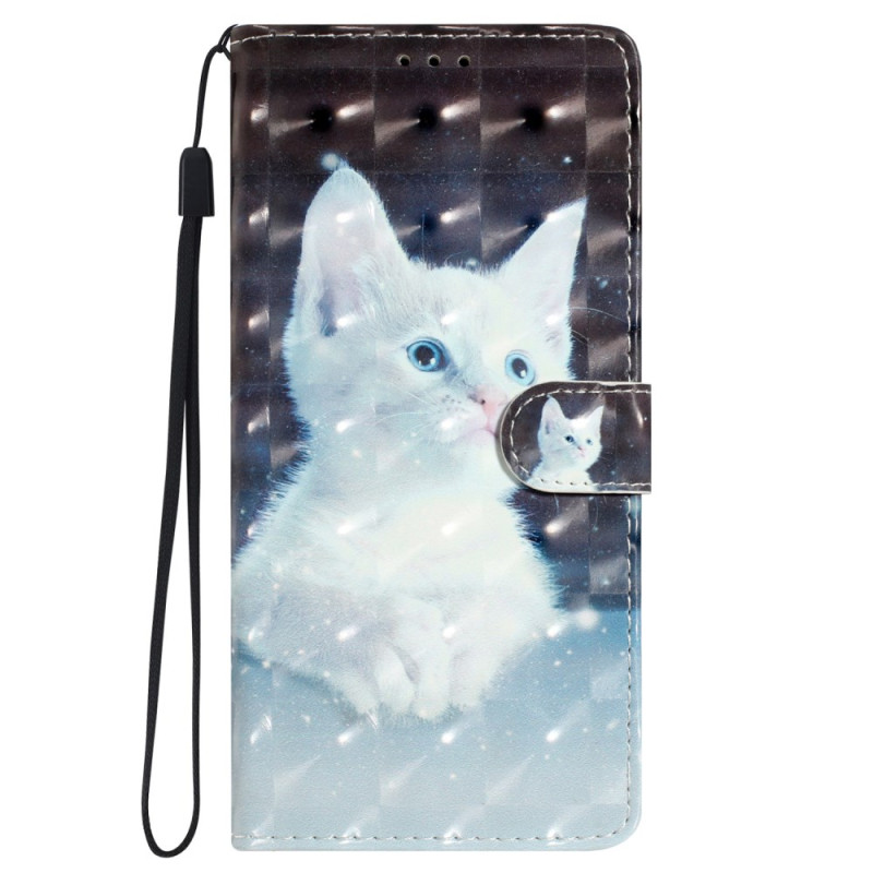 Oppo A98 5G Bianco 3D Cat Custodia con cinturino