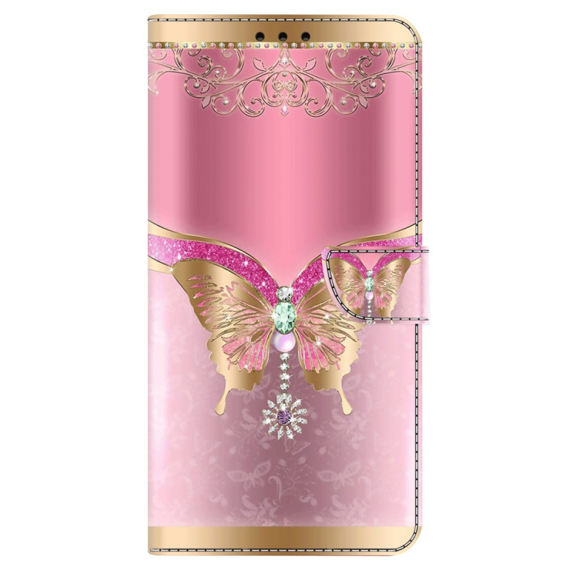 Custodia Oppo A98 5G rosa e oro a farfalla