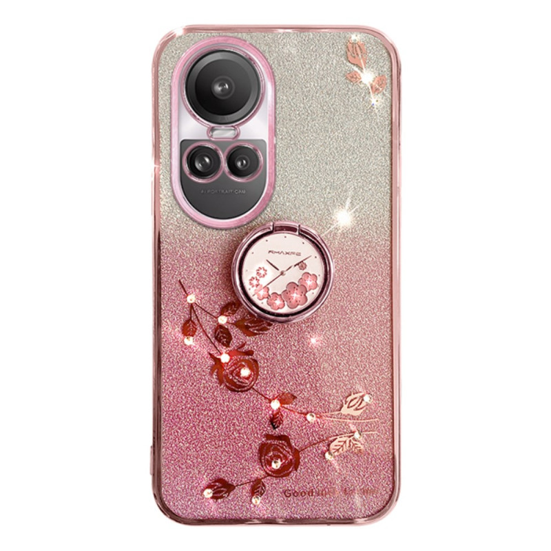 Custodia Oppo Reno 10 / 10 Pro Anello di supporto Fiori e Strass