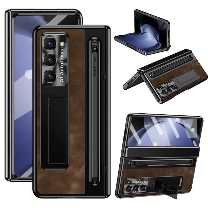 Samsung Galaxy Z Fold 6 Custodia in stile vintage con supporto e pellicola in vetro temperato