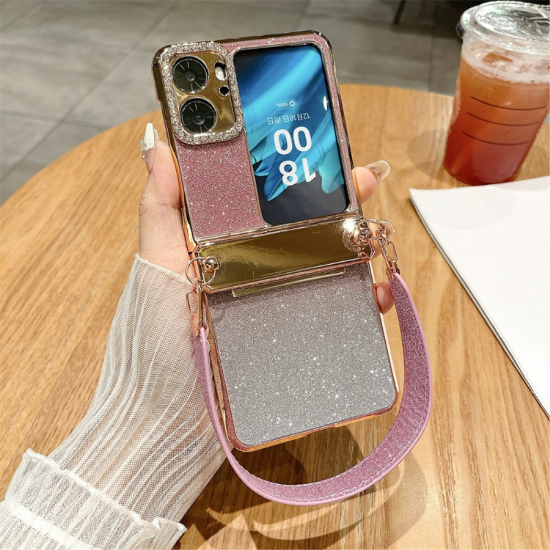 Custodia Oppo Find N2 Flip Glitter con cinturino