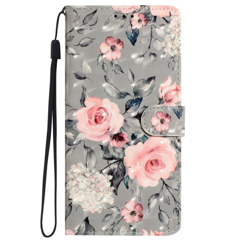 Custodia iPhone 16 Plus Fiori rosa con cordino