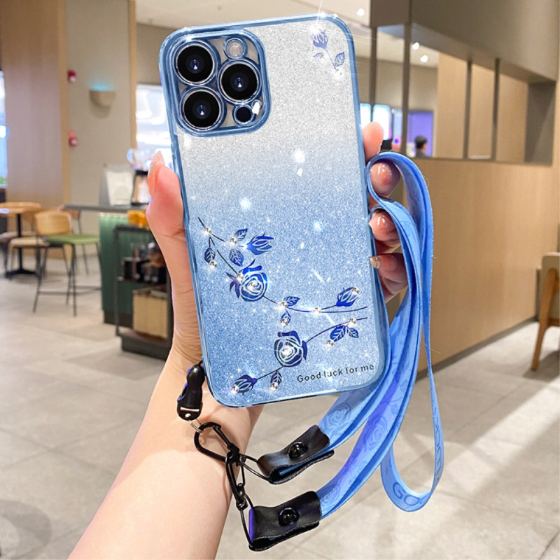 Custodia per iPhone 16 Pro con fiori e strass KADEM