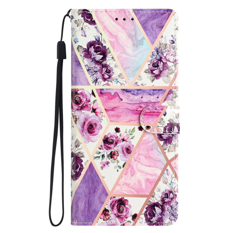 Custodia Cover iPhone 16 Pro Max Fiori viola con cinturino