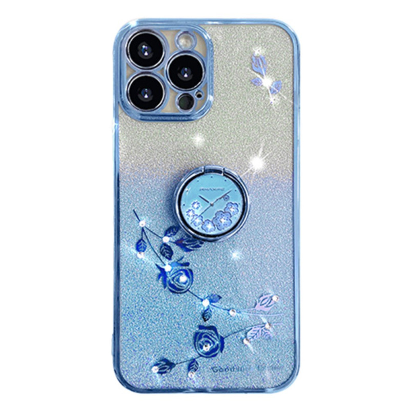 Custodia per iPhone 16 Pro Max Supporto ad anello con fiori e strass KADEM