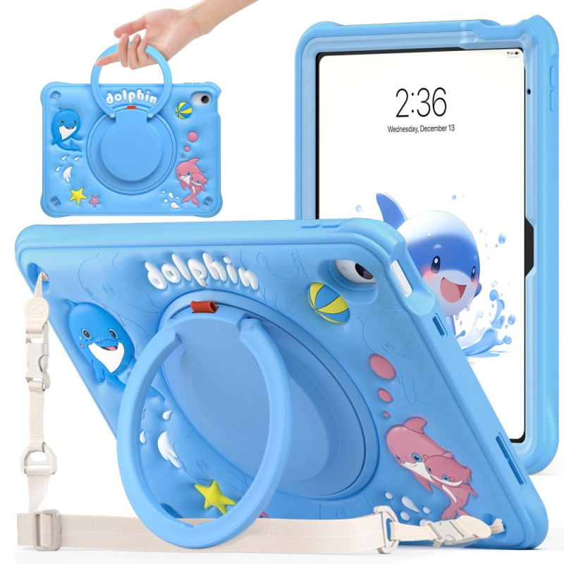 Cover per iPad 10.9 (2022) Kids Dolphin con supporto ad anello e tracolla