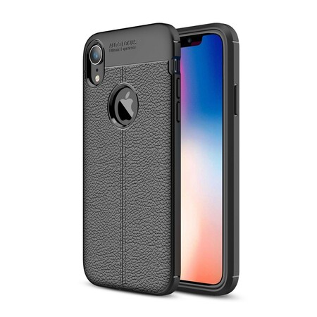 iPhone XR Custodia in pelle effetto litchi doppia linea