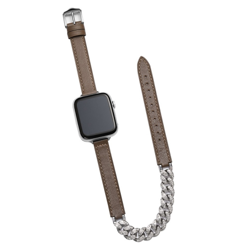 Apple Watch Band Serie 46mm - 42mm / SE / Ultra 49mm in pelle con catena