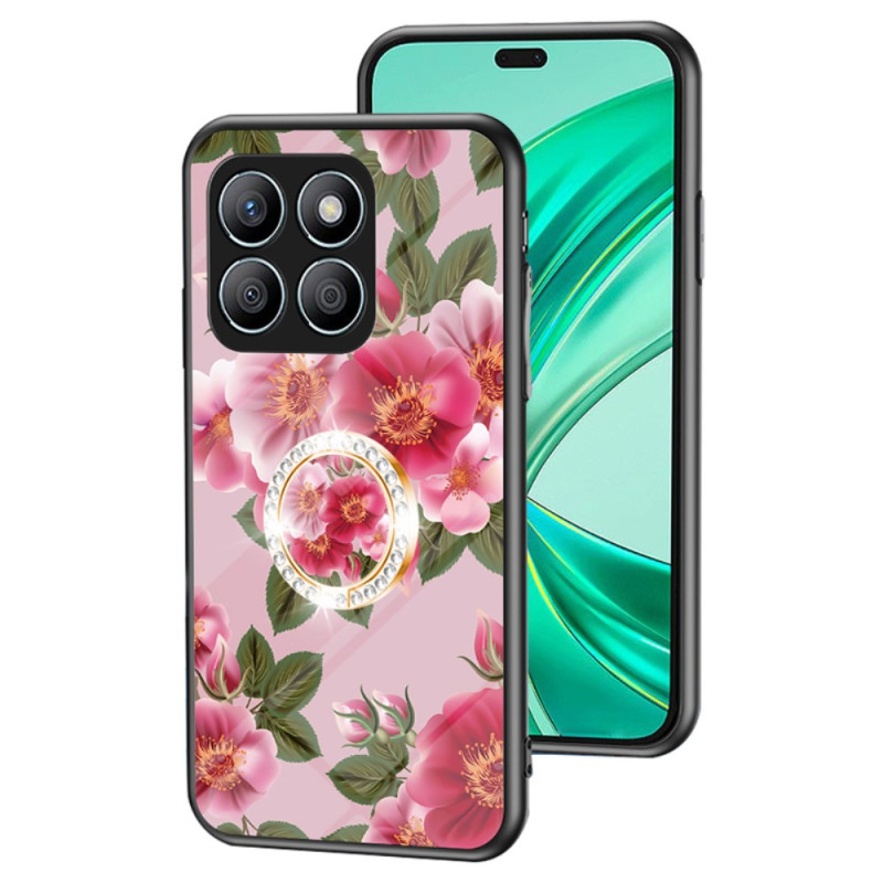 Honor X8b Custodia in vetro temperato con anello di supporto floreale