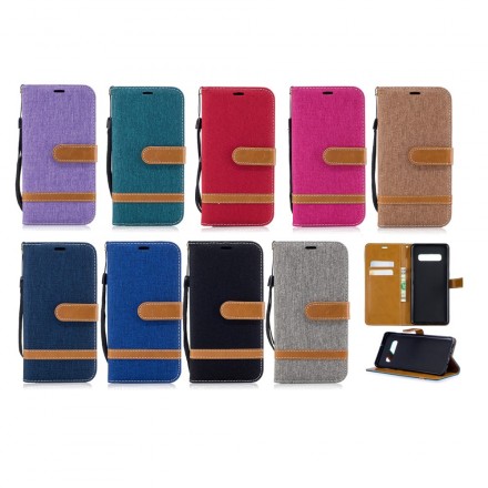 Samsung Galaxy S10 Plus Custodia effetto tessuto e pelle con cinturino