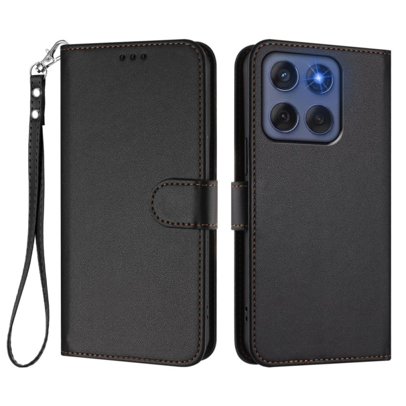 Cover Motorola Edge 60 / 60 Fusion Style in pelle liscia con cinturino
