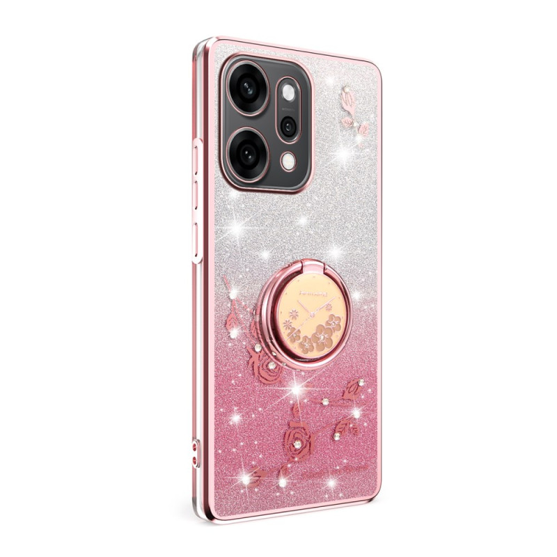 Oppo Reno 14 5G Custodia con fiori e strass con anello di supporto