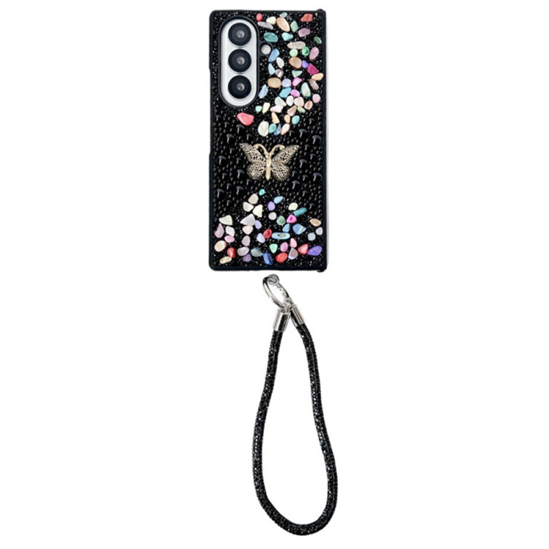 Custodia Samsung Galaxy Z Fold 7 Butterfly Strass con cinturino