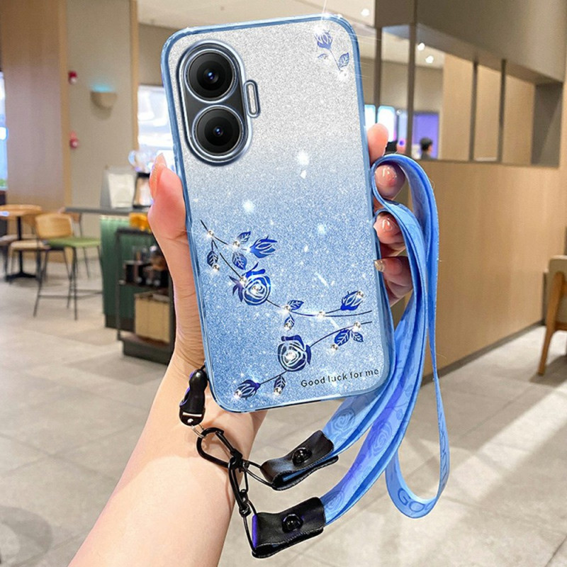 Poco F7 Custodia con cordino in fiori e strass