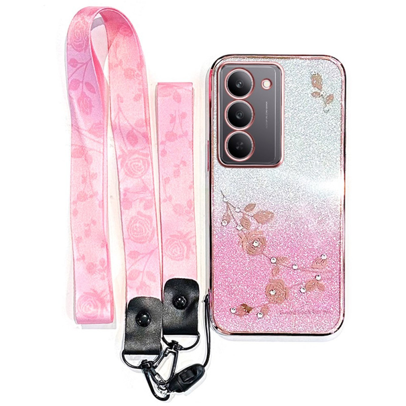 Cover Realme 14X 5G Fiori e Strass con cinturino KADEM