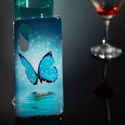 Huawei P30 Custodia a farfalla blu fluorescente