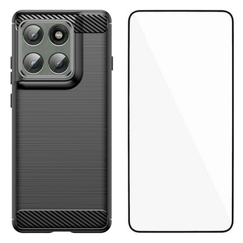 Motorola Edge 60 Pro Custodia in fibra di carbonio spazzolata con protezione schermo
in vetro temperato