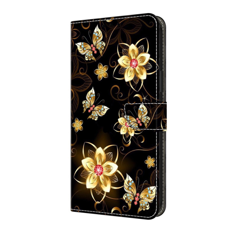 Samsung Galaxy S25 FE Custodia Oro Fiori e Farfalle