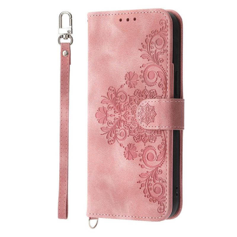 Cover per iPhone 17 effetto scamosciato stampa pizzo