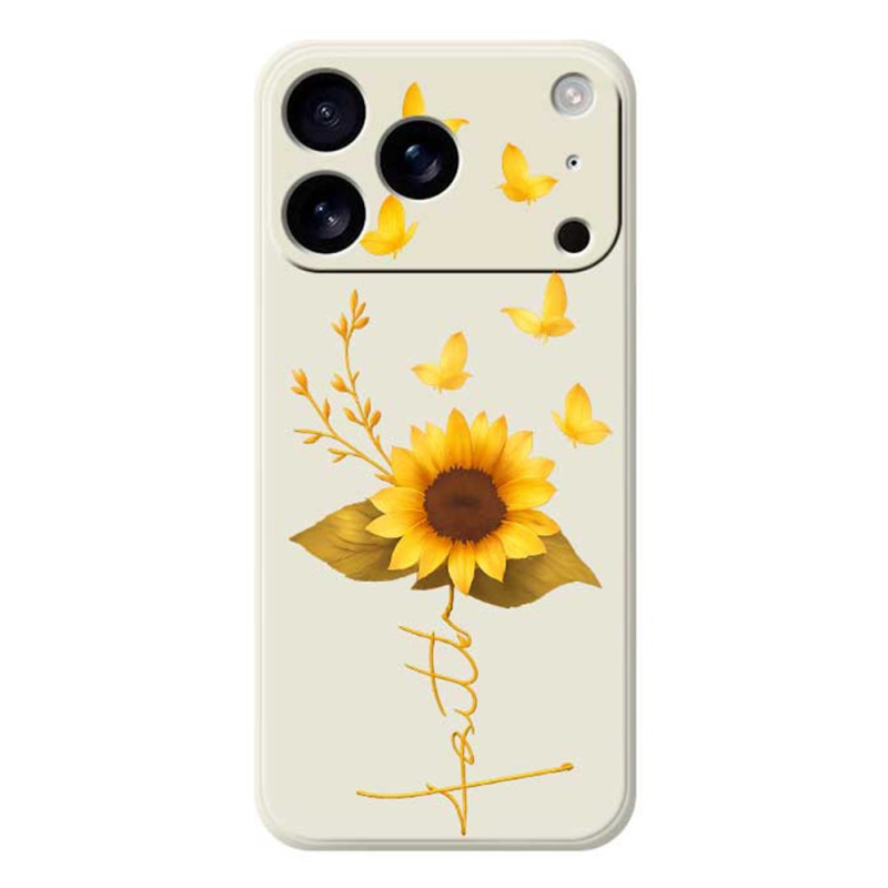 Custodia per iPhone 17 Pro in silicone liquido con girasoli e farfalle