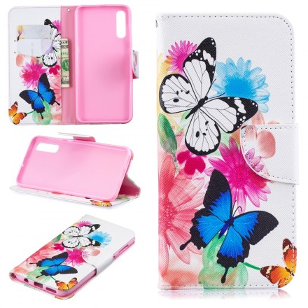 Custodia per Samsung Galaxy A50 con farfalle e fiori dipinti