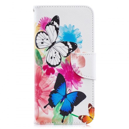 Copertina Huawei Y6 2019 Farfalle e Fiori Dipinti